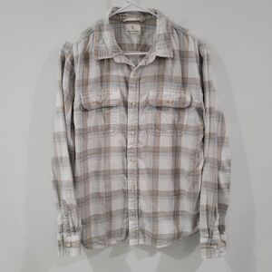Mutual Weave Mens Button Up Shirt Size Medium Plaid Cotton Neutral‎